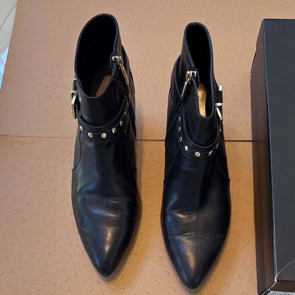 Ellen Tracy Black Ankle Boots with Silver Buckle